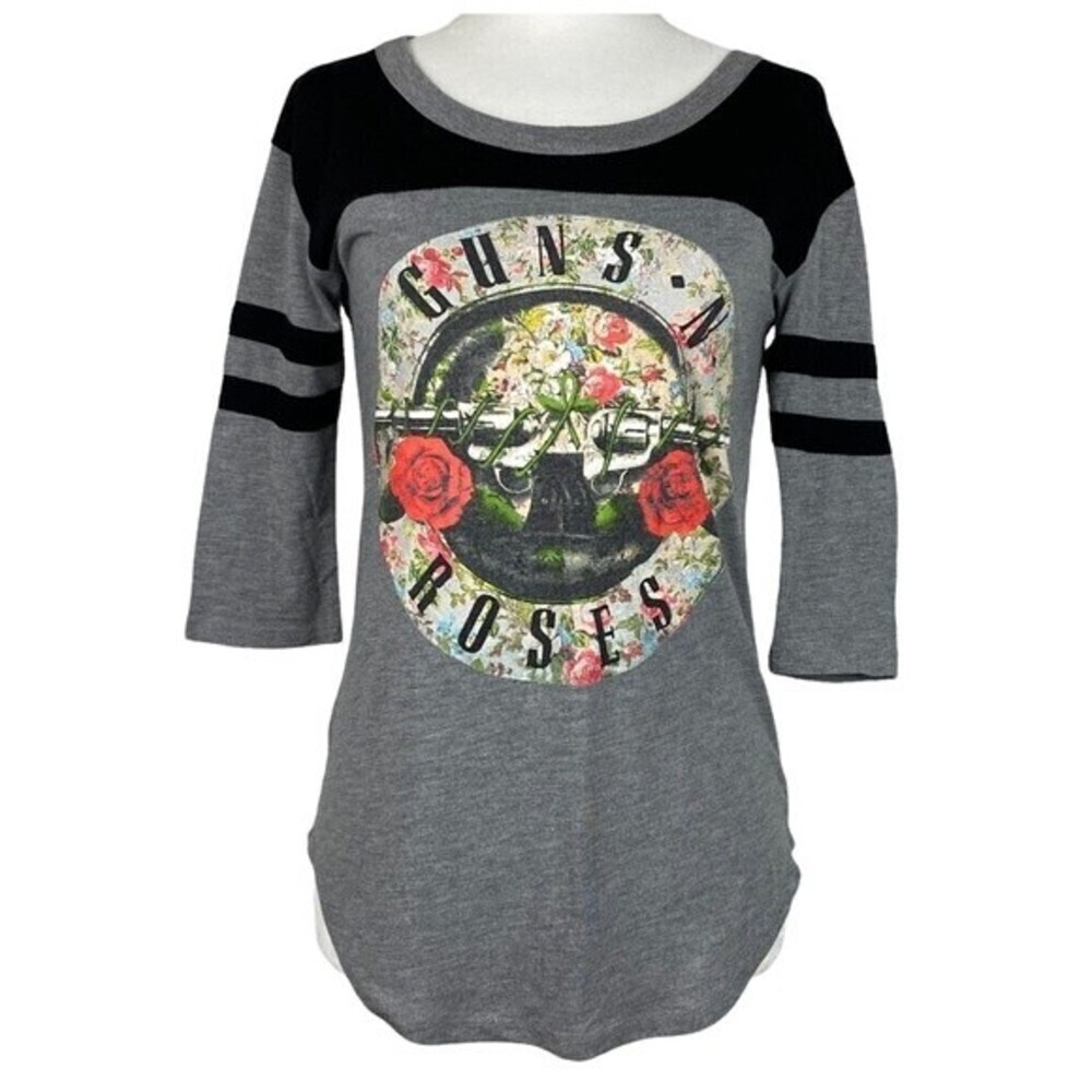 Bravado Guns N' Roses Shirt Womens Extra Small Gray Black 3/4 Sleeve Ladies Top